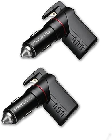 أداة Ztylus Stinger Plus USB Escape EDC للطوارئ: شاحن سيارة إنقاذ منقذ للحياة، ثقب قواطع النوافذ المحملة بنابض، قاطع حزام الأمان، منافذ USB مزدوجة 3.1 أمبير بحد أقصى (1x Black Stinger Plus) in Kuwait