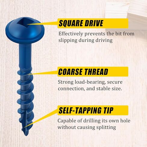 مجموعة متنوعة من 320 قطعة من براغي ثقب الجيب - 8 × 1 بوصة، 8 × 1-1/4 بوصة، 8 × 2-1/2 بوصة، 8 × 2 بوصة براغي خشبية ذات خيط خشن مقاومة للصدأ، محرك مربع، لقمة محرك متضمنة، أزرق in Kuwait