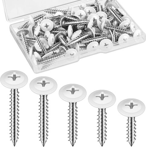 150 Pcs #8 White Screws Wood White Sheet Metal Screw Thread Truss Head Screws Fast Self Tapping Pan Small Cabinet Screws Wood Work for Wall Plates, 1/2", 3/4", 5/8", 1", 1-1/2" in Saudi Arabia
