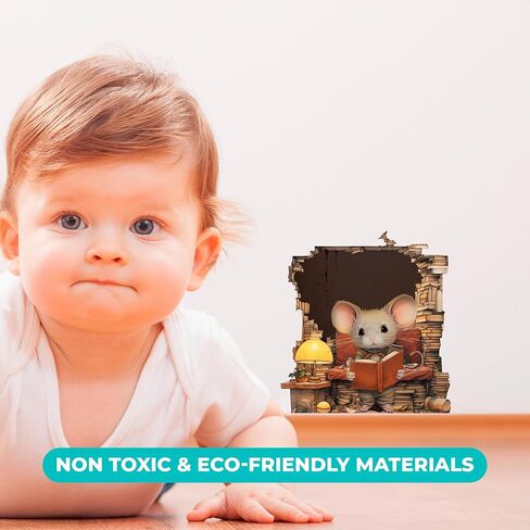 EGD ملصقات حائط لطيفة على شكل ثقب الفأر ثلاثية الأبعاد | ملصقات حائط مقاس 10.16 سم × 10.16 سم لديكور غرفة الأطفال | شارات حائط الحضانة | ملصقات فتحة الفأرة لديكور الحائط | ملصقات للأطفال (الفأرة القارئة) in Kuwait