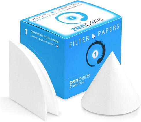 12.5 cm Ready to Use Cone-Folded Filter Paper,Pre-Stacked Pyramids, Qualitative Grade 1 - ZENPORE Medium Flow 125 mm (200 Discs) in Saudi Arabia