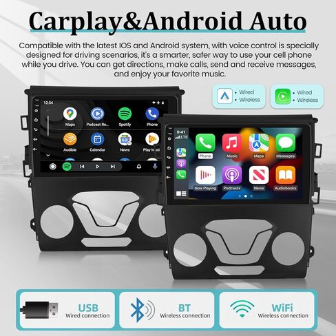 2GB+64GB for Ford Fusion Mondeo 2013-2019 Radio - Android 13 Ford Stereo - Wireless Carplay and Android Auto - 9 inch Touchscreen Headunit - GPS/WiFi/Mirror Link/EQ/SWC + AHD Backup Camera in Kuwait