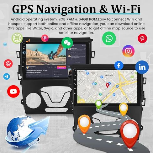 2GB+64GB for Ford Fusion Mondeo 2013-2019 Radio - Android 13 Ford Stereo - Wireless Carplay and Android Auto - 9 inch Touchscreen Headunit - GPS/WiFi/Mirror Link/EQ/SWC + AHD Backup Camera in Kuwait