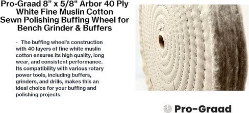 2 Pack 8" x 5/8" Arbor x 40 Ply Buffing Polishing Wheel - White Fine Muslin Cotton | Designed for Bench Motor Grinder or Buffer with 3/4" Arbor | Pack of 2 in Kuwait