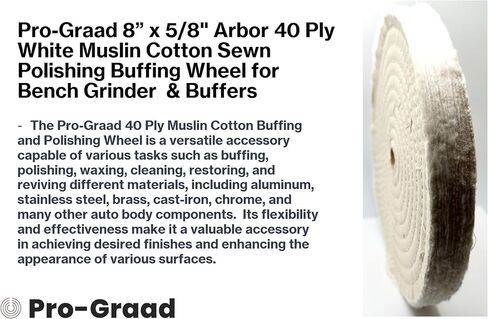 2 Pack 8" x 5/8" Arbor x 40 Ply Buffing Polishing Wheel - White Fine Muslin Cotton | Designed for Bench Motor Grinder or Buffer with 3/4" Arbor | Pack of 2 in Kuwait