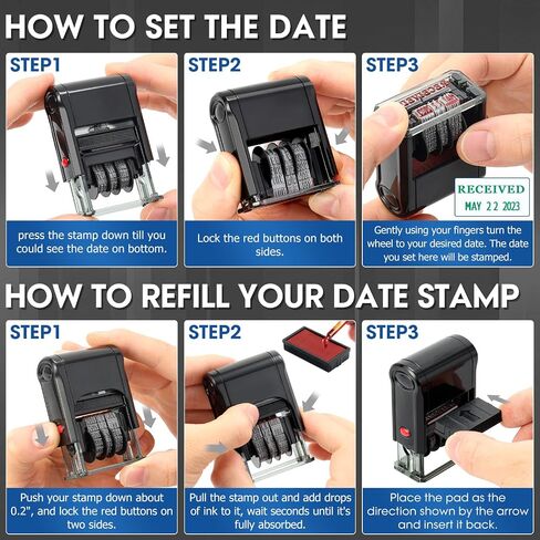 Received Stamp Self Inking Date Stamp Office Rubber Received Stamp with Date Office Stamps for Business 12-Year Band Green Ink … in Saudi Arabia
