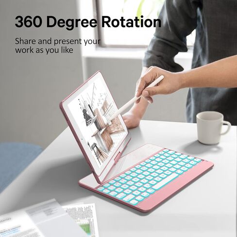 حافظة GreenLaw iPad 9.7 بوصة مع لوحة مفاتيح، iPad 6th 2018/ 5th 2017، دوران 360 درجة، 7 ألوان خلفية، بلوتوث لاسلكي، تنبيه/غفو تلقائي، لجهاز iPad 6th/5th، iPad Pro 9.7/Air 2/Air، ذهبي وردي in Kuwait