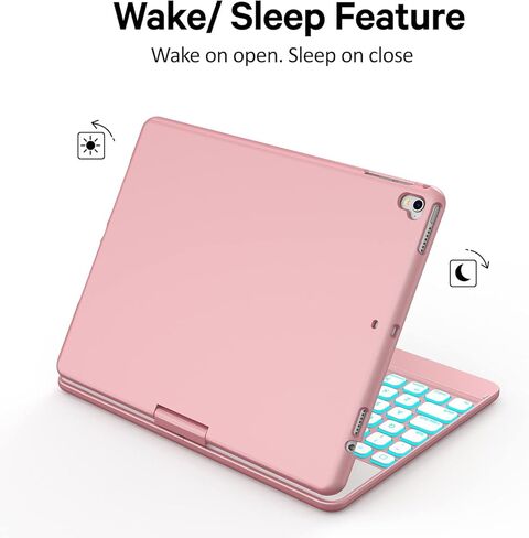 حافظة GreenLaw iPad 9.7 بوصة مع لوحة مفاتيح، iPad 6th 2018/ 5th 2017، دوران 360 درجة، 7 ألوان خلفية، بلوتوث لاسلكي، تنبيه/غفو تلقائي، لجهاز iPad 6th/5th، iPad Pro 9.7/Air 2/Air، ذهبي وردي in Kuwait