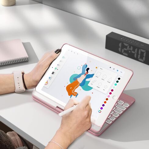حافظة GreenLaw iPad 9.7 بوصة مع لوحة مفاتيح، iPad 6th 2018/ 5th 2017، دوران 360 درجة، 7 ألوان خلفية، بلوتوث لاسلكي، تنبيه/غفو تلقائي، لجهاز iPad 6th/5th، iPad Pro 9.7/Air 2/Air، ذهبي وردي in Kuwait