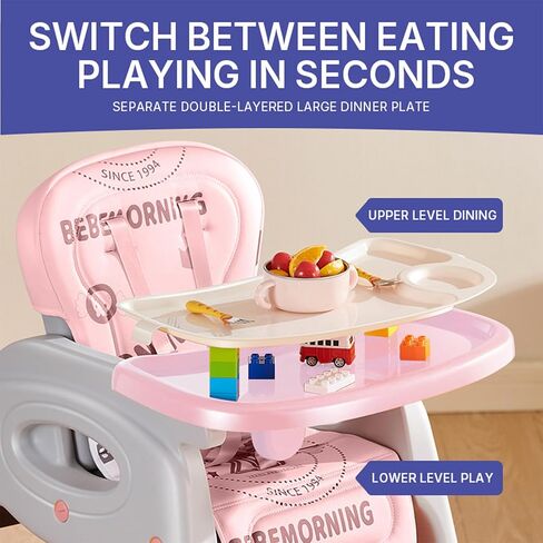 Tray and Kids High Chair for High Chairs for Babies and Toddlers, Dining Table Highchair with 3-Position Adjustable Feeding-Orange123 in Saudi Arabia