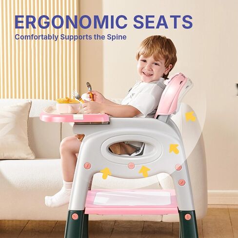 Tray and Kids High Chair for High Chairs for Babies and Toddlers, Dining Table Highchair with 3-Position Adjustable Feeding-Orange123 in Saudi Arabia