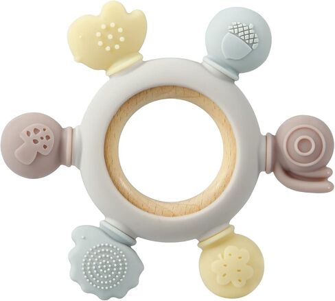 PandaEar Baby Teething Toys - Silicone Rudder Toy with Wooden Rings for Soothing Teething Pain Relief - Silicone Rudder with Wooden Ring for lnfants & Toddlers 6+ Months (Grey) in Saudi Arabia
