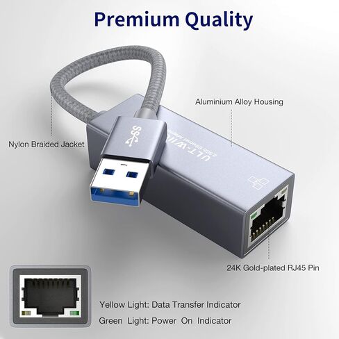 محول إيثرنت USB 2.5 جيجا بايت، ULT-WIIQ USB 3.0 إلى 2.5 جيجابت RJ45 LAN كابل محول الشبكة، 10/100/1000/2500M بطاقة NIC كاملة السرعة لنظام التشغيل Mac OS وiOS وWindows وLinux وDell XPS وThinkpad X وSynology NAS والكمبيوتر الشخصي in Kuwait