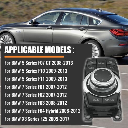 65829206444 مفتاح الوسائط المتعددة iDrive زر عصا التحكم 10Pin مناسب لسيارات BMW 5 7 X3 Series F07 F10 F11 F01 F02 F03 F04 F25 iDrive Controller CIC Navigation 2007-2017 استبدال # 65829206446 65829212451 9206444 in Kuwait