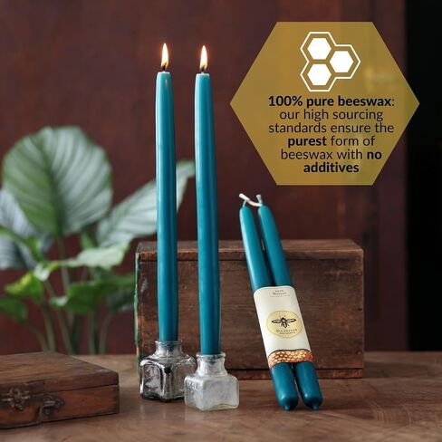 Teal Blue Candles, Hand Dipped Beeswax Taper Candles, 12-Hour Long Burn, Pure Beeswax Candle 12" x 7/8", All Natural Rich Coloring in Saudi Arabia