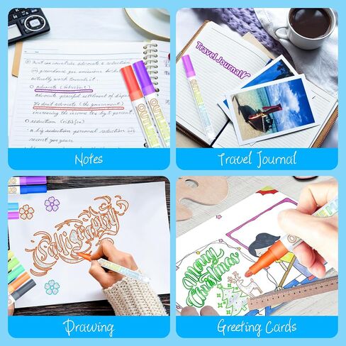 Outline Metallic Markers Pens Double Line Paint 12 Color Markers Pens Art Markers for Kids and Adult, Greeting Cards, DIY Photo Album, Scrapbook Crafts, Metal, Ceramic, Glass etc in Saudi Arabia