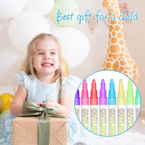 Outline Metallic Markers Pens Double Line Paint 12 Color Markers Pens Art Markers for Kids and Adult, Greeting Cards, DIY Photo Album, Scrapbook Crafts, Metal, Ceramic, Glass etc in Saudi Arabia