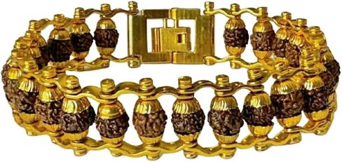 Himalayan Rudraksha Bead bracelet for him and her. All natural healing link bracelet. Five face Rudraksha bead with golden color stainless steel link. For Luck, Protection and Prosperity. in Kuwait