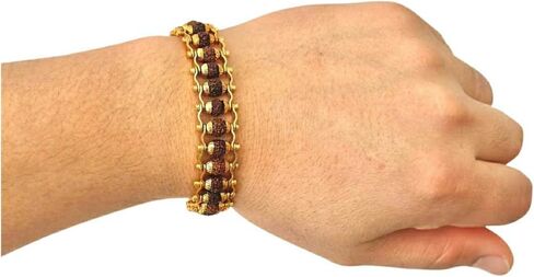 Himalayan Rudraksha Bead bracelet for him and her. All natural healing link bracelet. Five face Rudraksha bead with golden color stainless steel link. For Luck, Protection and Prosperity. in Kuwait