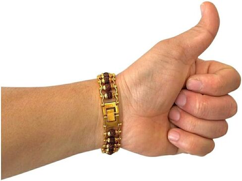 Himalayan Rudraksha Bead bracelet for him and her. All natural healing link bracelet. Five face Rudraksha bead with golden color stainless steel link. For Luck, Protection and Prosperity. in Kuwait