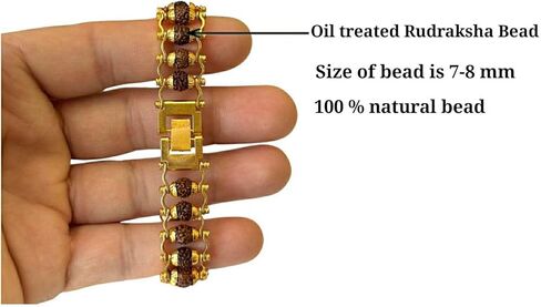Himalayan Rudraksha Bead bracelet for him and her. All natural healing link bracelet. Five face Rudraksha bead with golden color stainless steel link. For Luck, Protection and Prosperity. in Kuwait