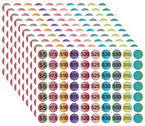 CIEOMODA 1 Inch Garage Sale Price Stickers,Dollar Preprinted Colored Price Sticker, Gradient Color Flea Market Pre-Printed Pricing Stickers for Yard Retail Fle Market Sale 700 Pcs 0.5-9USD in Saudi Arabia