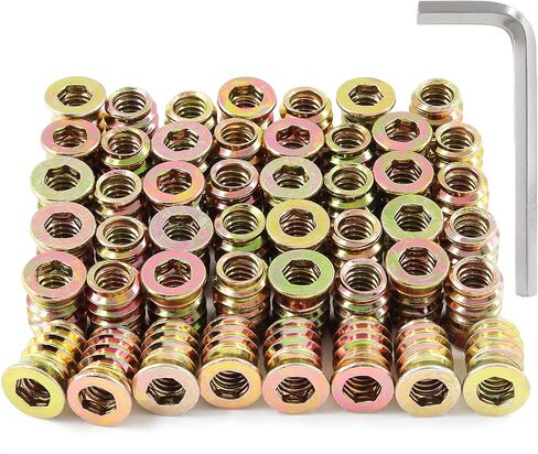 100 Pcs 1/4" - 20 Threaded Inserts for Wood Nutsert Zinc Plated Carbon Steel Hex Socket Drive Furniture Screw-in Nut 15mm Length with M6 Hex Wrench for Wood Furniture in Saudi Arabia