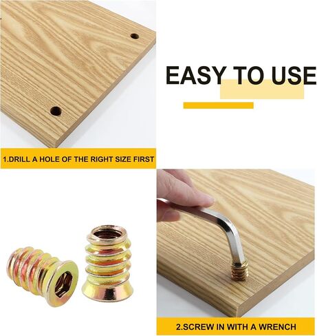 100 Pcs 1/4" - 20 Threaded Inserts for Wood Nutsert Zinc Plated Carbon Steel Hex Socket Drive Furniture Screw-in Nut 15mm Length with M6 Hex Wrench for Wood Furniture in Saudi Arabia