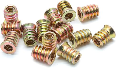 100 Pcs 1/4" - 20 Threaded Inserts for Wood Nutsert Zinc Plated Carbon Steel Hex Socket Drive Furniture Screw-in Nut 15mm Length with M6 Hex Wrench for Wood Furniture in Saudi Arabia