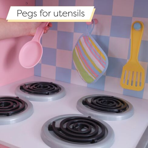 مطبخ لعب خشبي كبير بألوان الباستيل من كيد كرافت مع مقابض دوارة وأبواب شفافة ولعب هدية للهاتف للأعمار من 3 سنوات فما فوق in Kuwait