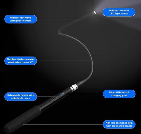 MY BED BUG FINDER™ Handheld Wireless Boroscope Endoscope Patented Bed Bug Inspection Camera - Waterproof 360 Degree Flexible, Extendable, Rechargeable, Nearly 6ft Reach - Captures Photos and Videos in Saudi Arabia