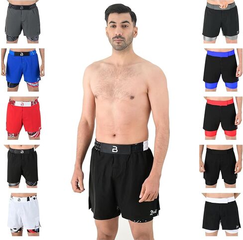Hybrid MMA Shorts Men’s 2 in 1 BJJ, Grappling, JIU-Jitsu, NO-GI, Dual Layer, Built in Compression, Gym, Running Shorts in Saudi Arabia