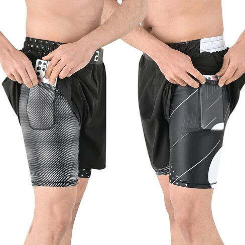 Hybrid MMA Shorts Men’s 2 in 1 BJJ, Grappling, JIU-Jitsu, NO-GI, Dual Layer, Built in Compression, Gym, Running Shorts in Saudi Arabia