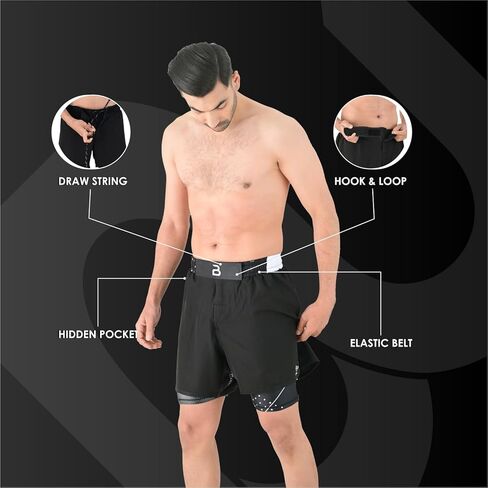 Hybrid MMA Shorts Men’s 2 in 1 BJJ, Grappling, JIU-Jitsu, NO-GI, Dual Layer, Built in Compression, Gym, Running Shorts in Saudi Arabia