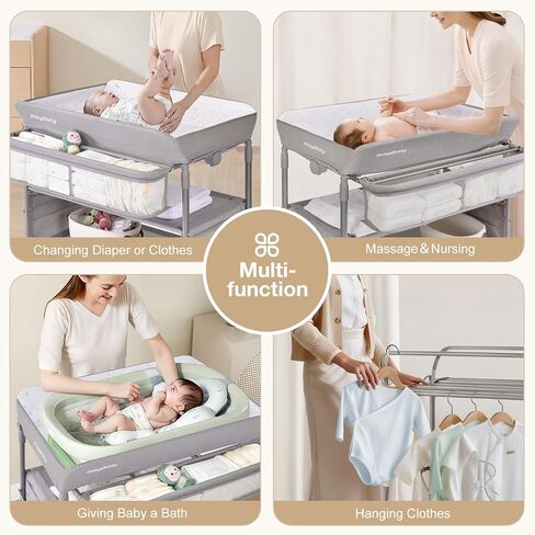 Maydolly Portable Baby Changing Table with Wheels, Waterproof Foldable Adjustable Height Diaper Station with Nursery Organizer and Storage for Newborn and Infant (Grey) in Saudi Arabia
