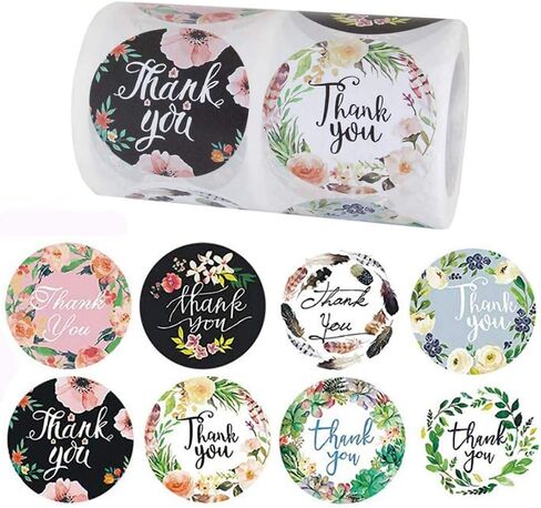 بكرة ملصقات شكرًا لك مقاس 2 بوصة، 8 تصميمات ملصقات تغليف كبيرة دائرية مقاس 50 مم، 500 قطعة من ملصقات شكرًا لحقائب البضائع التجارية، وصناديق التعبئة والتغليف، والهدايا، والأظرف والإيصالات in Kuwait