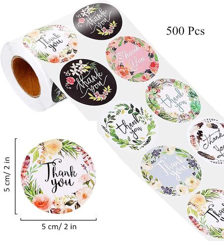 بكرة ملصقات شكرًا لك مقاس 2 بوصة، 8 تصميمات ملصقات تغليف كبيرة دائرية مقاس 50 مم، 500 قطعة من ملصقات شكرًا لحقائب البضائع التجارية، وصناديق التعبئة والتغليف، والهدايا، والأظرف والإيصالات in Kuwait