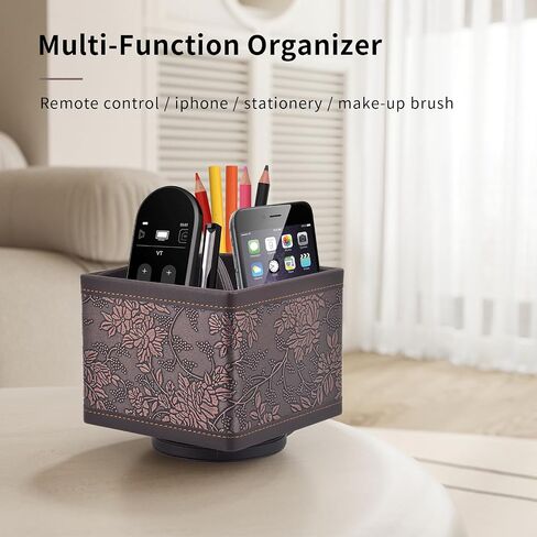 Square Leather 360°Rotatable Pencil Holders,Remote Control Holder,Spinning Bedside TV Remote Caddy,Desktop Organizer for Pen,Media Controller,Phone,Glasses,Office Supplies Storage Box(Blue) in Saudi Arabia