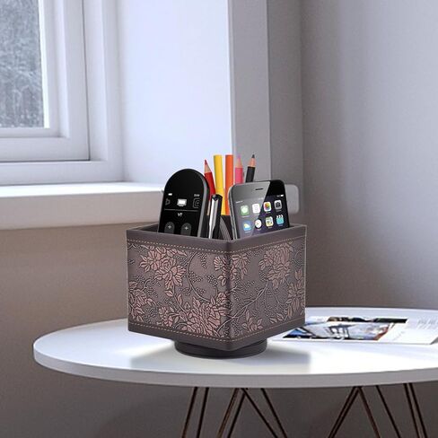 Square Leather 360°Rotatable Pencil Holders,Remote Control Holder,Spinning Bedside TV Remote Caddy,Desktop Organizer for Pen,Media Controller,Phone,Glasses,Office Supplies Storage Box(Blue) in Saudi Arabia