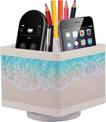 Square Leather 360°Rotatable Pencil Holders,Remote Control Holder,Spinning Bedside TV Remote Caddy,Desktop Organizer for Pen,Media Controller,Phone,Glasses,Office Supplies Storage Box(Blue) in Saudi Arabia
