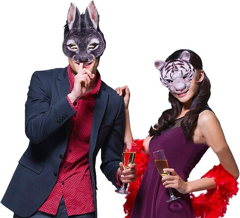 قناع الهالوين التنكري نصف قناع وجه الحيوان قناع الحفلات، مجموعة من 4 قطع (خنزير، ثعلب، أرنب، نمر) in Kuwait