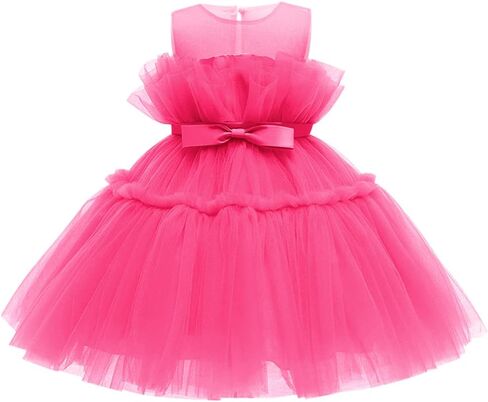 IWEMEK Ruffle Flower Girls Dress Sleeveless Bow Princess Party Tutu Gown Wedding Bridesmaid Pageant Formal Prom Dresses in Saudi Arabia