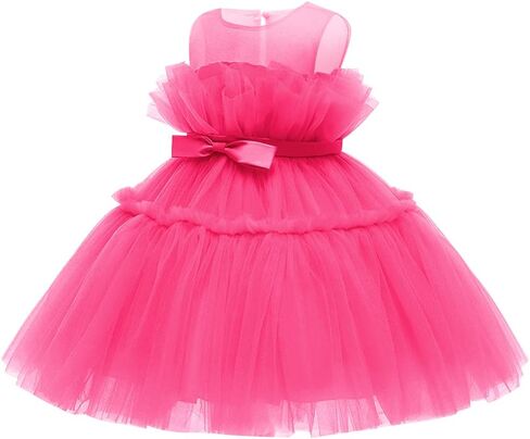 IWEMEK Ruffle Flower Girls Dress Sleeveless Bow Princess Party Tutu Gown Wedding Bridesmaid Pageant Formal Prom Dresses in Saudi Arabia