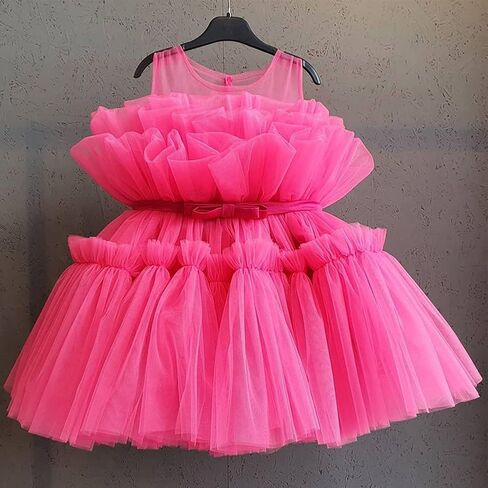 IWEMEK Ruffle Flower Girls Dress Sleeveless Bow Princess Party Tutu Gown Wedding Bridesmaid Pageant Formal Prom Dresses in Saudi Arabia