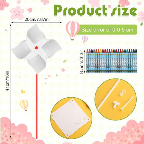Sabary 148 قطعة من دولاب الورق DIY للأطفال، دواليب ورقية فارغة ملونة بيضاء مع أقلام تلوين ربيعية، دوارات الرياح الخاصة بك، مجموعة من الأعمال اليدوية الممتعة للعمل المدرسي، عيد الفصح، أنشطة المجموعة الحرفية المنزلية in Kuwait