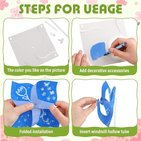 Sabary 148 قطعة من دولاب الورق DIY للأطفال، دواليب ورقية فارغة ملونة بيضاء مع أقلام تلوين ربيعية، دوارات الرياح الخاصة بك، مجموعة من الأعمال اليدوية الممتعة للعمل المدرسي، عيد الفصح، أنشطة المجموعة الحرفية المنزلية in Kuwait