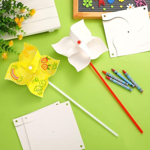 Sabary 148 قطعة من دولاب الورق DIY للأطفال، دواليب ورقية فارغة ملونة بيضاء مع أقلام تلوين ربيعية، دوارات الرياح الخاصة بك، مجموعة من الأعمال اليدوية الممتعة للعمل المدرسي، عيد الفصح، أنشطة المجموعة الحرفية المنزلية in Kuwait