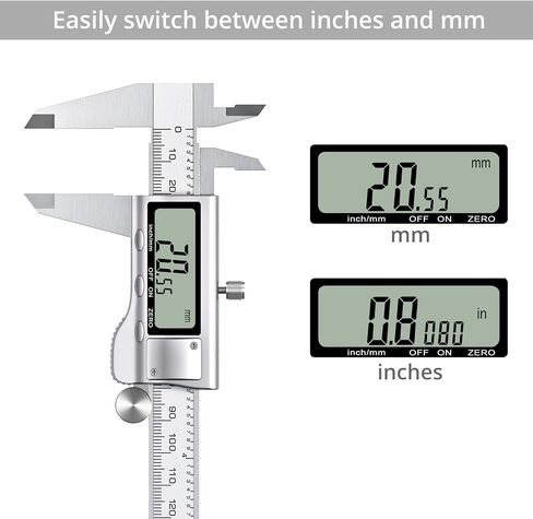 فرجار بروستر الرقمي الورني 6 بوصة من الفولاذ المقاوم للصدأ فرجار إلكتروني بوصة/مم أداة قياس تحويل للطول والعرض والعمق والقطر الداخلي والقطر الخارجي in Kuwait