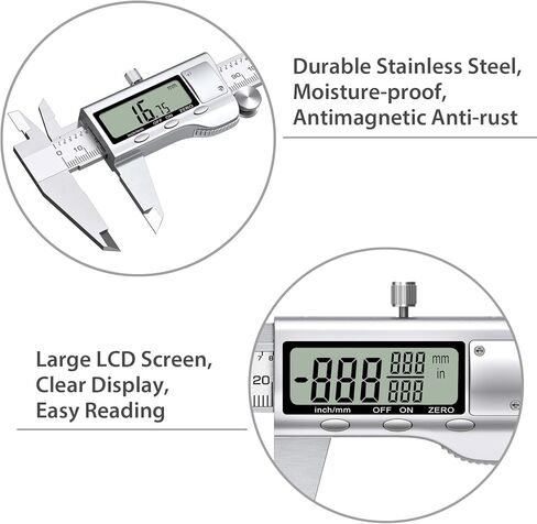 فرجار بروستر الرقمي الورني 6 بوصة من الفولاذ المقاوم للصدأ فرجار إلكتروني بوصة/مم أداة قياس تحويل للطول والعرض والعمق والقطر الداخلي والقطر الخارجي in Kuwait
