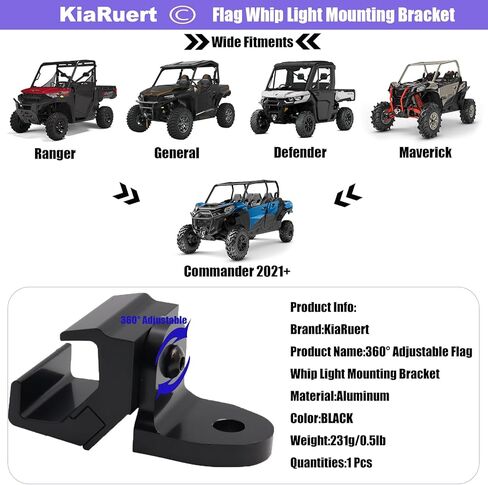 UTV 360 درجة قابل للتعديل العلم سوط ضوء تصاعد قوس متوافق مع Polaris Ranger General Can am Defender Commander 2021+ Maverick Trail/Sport Work for Pro-fit Cage (1PCS) in Kuwait